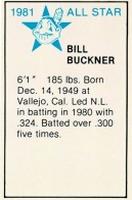 1981 All-Star Game Program Inserts #NNO Bill Buckner Back