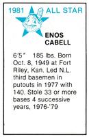 1981 All-Star Game Program Inserts #NNO Enos Cabell Back