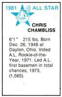 1981 All-Star Game Program Inserts #NNO Chris Chambliss Back