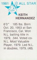 1981 All-Star Game Program Inserts #NNO Keith Hernandez Back