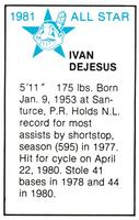 1981 All-Star Game Program Inserts #NNO Ivan DeJesus Back