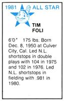 1981 All-Star Game Program Inserts #NNO Tim Foli Back