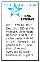 1981 All-Star Game Program Inserts #NNO Frank Taveras Back
