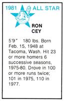 1981 All-Star Game Program Inserts #NNO Ron Cey Back