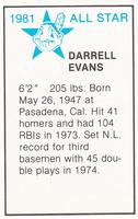 1981 All-Star Game Program Inserts #NNO Darrell Evans Back
