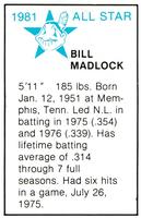 1981 All-Star Game Program Inserts #NNO Bill Madlock Back
