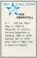1981 All-Star Game Program Inserts #NNO Ken Oberkfell Back
