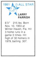 1981 All-Star Game Program Inserts #NNO Larry Parrish Back