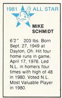 1981 All-Star Game Program Inserts #NNO Mike Schmidt Back