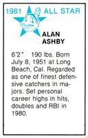 1981 All-Star Game Program Inserts #NNO Alan Ashby Back