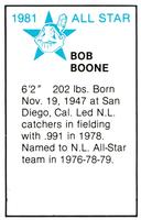 1981 All-Star Game Program Inserts #NNO Bob Boone Back