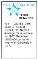 1981 All-Star Game Program Inserts #NNO Terry Kennedy Back