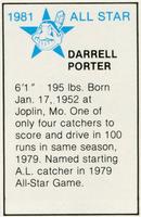 1981 All-Star Game Program Inserts #NNO Darrell Porter Back