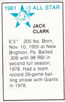 1981 All-Star Game Program Inserts #NNO Jack Clark Back