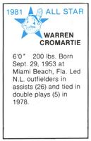1981 All-Star Game Program Inserts #NNO Warren Cromartie Back