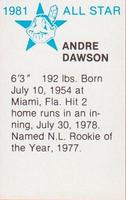1981 All-Star Game Program Inserts #NNO Andre Dawson Back