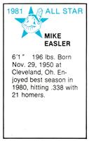 1981 All-Star Game Program Inserts #NNO Mike Easler Back