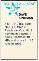 1981 All-Star Game Program Inserts #NNO Dave Kingman Back