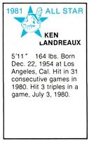 1981 All-Star Game Program Inserts #NNO Ken Landreaux Back