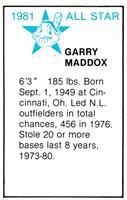 1981 All-Star Game Program Inserts #NNO Garry Maddox Back