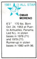 1981 All-Star Game Program Inserts #NNO Omar Moreno Back
