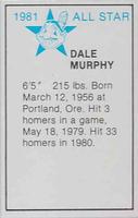 1981 All-Star Game Program Inserts #NNO Dale Murphy Back