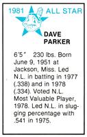 1981 All-Star Game Program Inserts #NNO Dave Parker Back