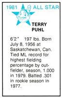 1981 All-Star Game Program Inserts #NNO Terry Puhl Back