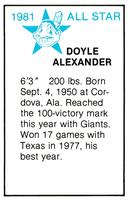 1981 All-Star Game Program Inserts #NNO Doyle Alexander Back