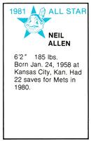 1981 All-Star Game Program Inserts #NNO Neil Allen Back