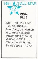 1981 All-Star Game Program Inserts #NNO Vida Blue Back