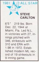 1981 All-Star Game Program Inserts #NNO Steve Carlton Back