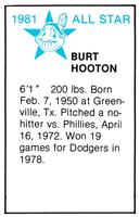 1981 All-Star Game Program Inserts #NNO Burt Hooton Back