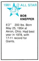 1981 All-Star Game Program Inserts #NNO Bob Knepper Back
