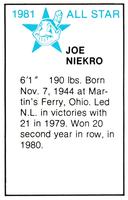 1981 All-Star Game Program Inserts #NNO Joe Niekro Back