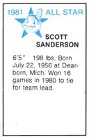 1981 All-Star Game Program Inserts #NNO Scott Sanderson Back