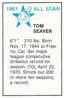 1981 All-Star Game Program Inserts #NNO Tom Seaver Back