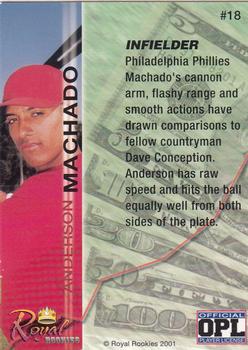 2001 Royal Rookies Futures #18 Anderson Machado Back