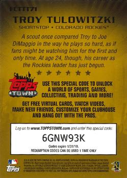 2009 Topps Updates & Highlights - Ticket to ToppsTown Gold #FCTTT71 Troy Tulowitzki Back