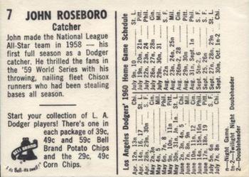 1960 Bell Brand Los Angeles Dodgers #7 John Roseboro Back