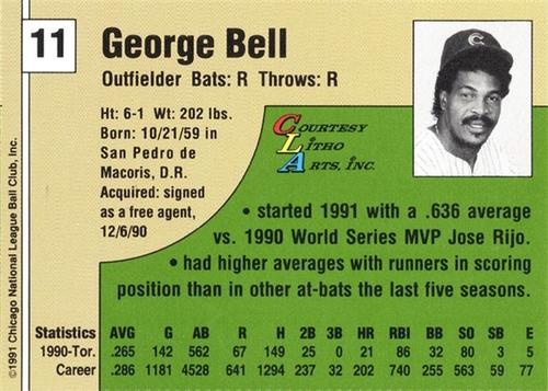 1991 Vine Line Chicago Cubs #NNO George Bell Back