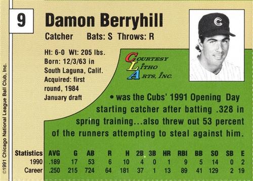 1991 Vine Line Chicago Cubs #NNO Damon Berryhill Back
