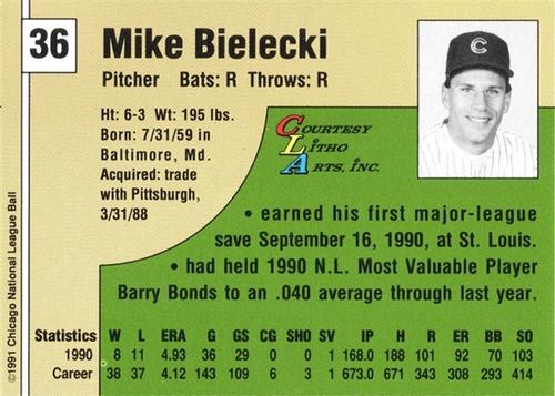 1991 Vine Line Chicago Cubs #NNO Mike Bielecki Back