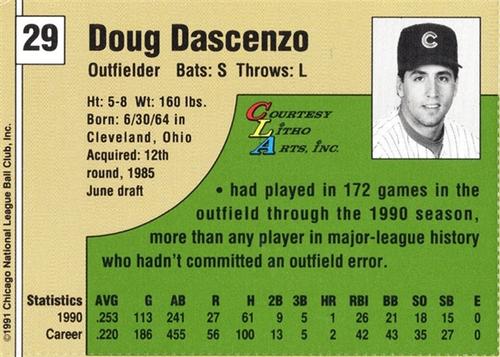 1991 Vine Line Chicago Cubs #NNO Doug Dascenzo Back
