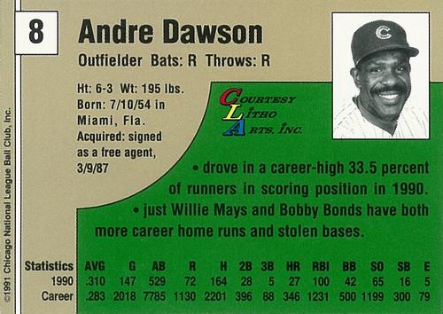 1991 Vine Line Chicago Cubs #NNO Andre Dawson Back