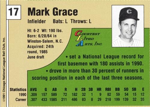 1991 Vine Line Chicago Cubs #NNO Mark Grace Back
