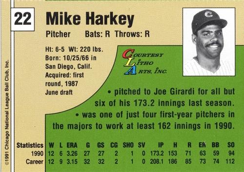 1991 Vine Line Chicago Cubs #NNO Mike Harkey Back