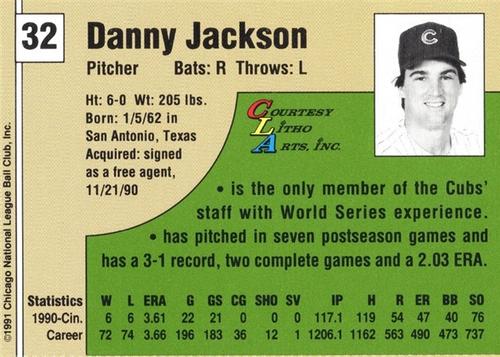 1991 Vine Line Chicago Cubs #NNO Danny Jackson Back