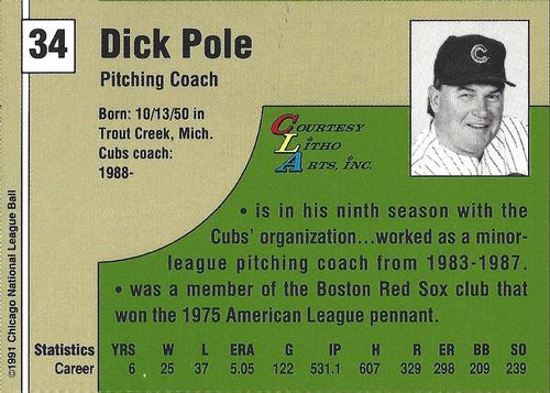 1991 Vine Line Chicago Cubs #NNO Dick Pole Back