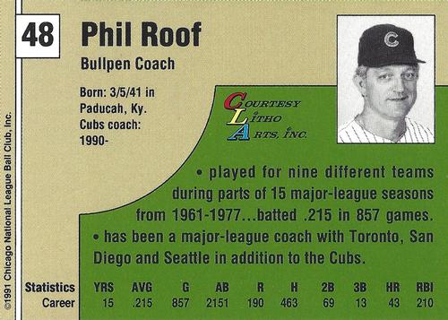1991 Vine Line Chicago Cubs #NNO Phil Roof Back